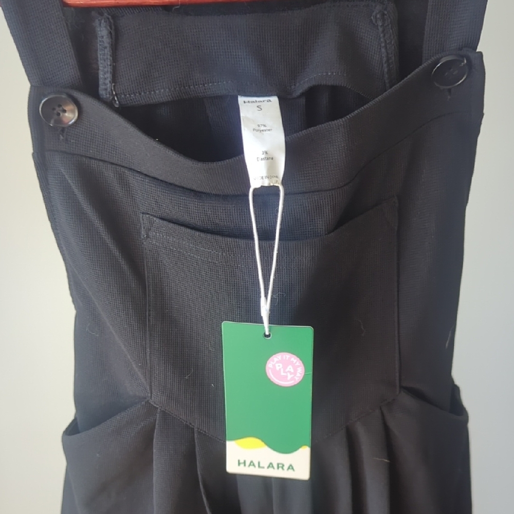 NWT HALARA Black Overalls Wide Leg Jumpsuit Size Small - Picture 3 of 7